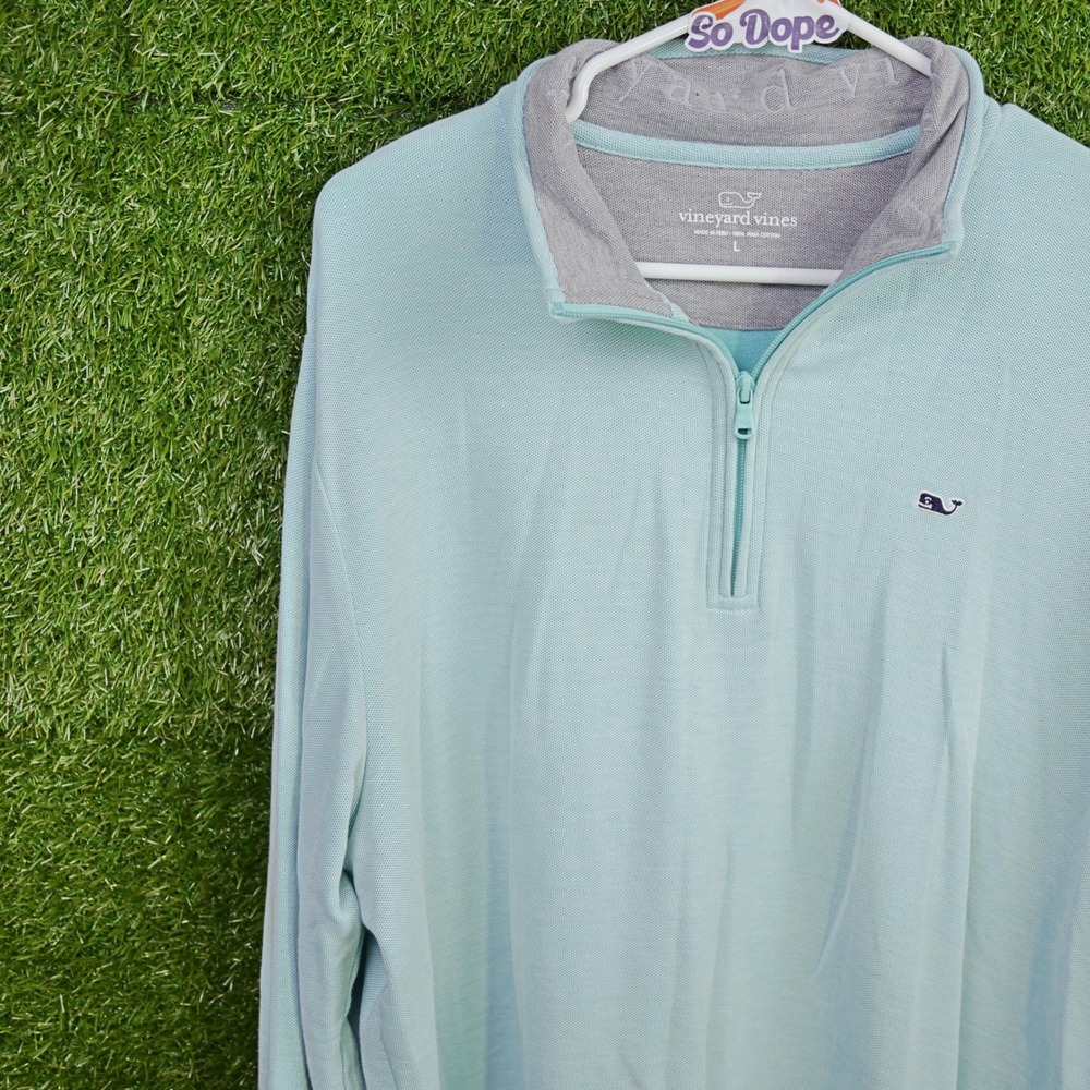 Vineyard Vines Quarter Zip Aqua Blue Pima Cotton Pique - Womens Size L